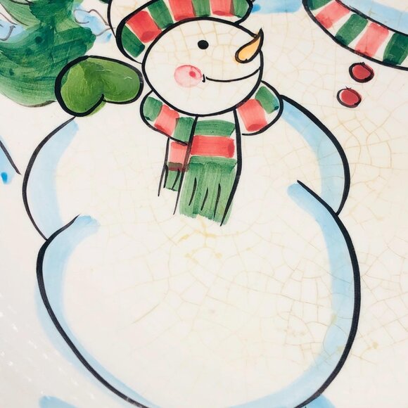 Holiday Ceramic Serving Bowl Snowmen World Bazar Christmas 12" Width READ - Picture 4 of 8